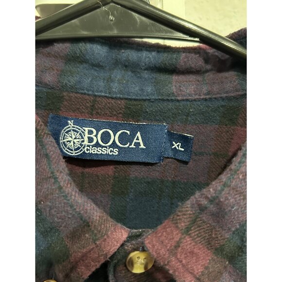 Boca Classics Mens Plaid Button-Up Shirt Cotton Flannel Burgundy Blue Sz XL - Picture 5 of 9